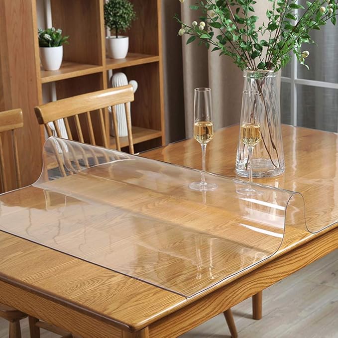 Clear Table Protector Plastic Table Cloths PVC Night Stand Table Cover Mat Office Desk Mat Shelf Surface Protection Crystal Children Painting Cover Pad Transprent Rectangular 38x66 inch