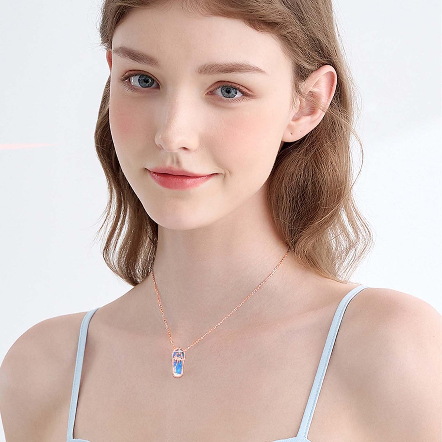 Midir&Etain Flip Flop Necklace 925 Sterling Silver Rose Gold Plated Palm Tree Pendant Beach Blue Opal Necklace Flip-Flop Opal Jewelry for Women Prime