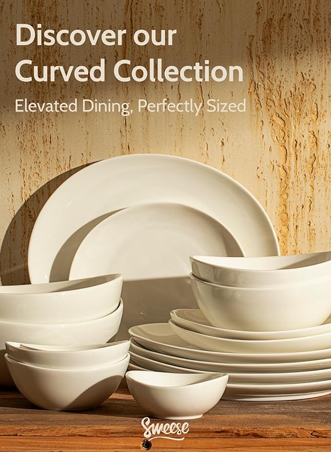 Sweese Porcelain 11 Inch Dinner Plates Set of 6 - White Dinner Plates - Dishwasher, Microwave, Oven Safe, Scratch Resistant