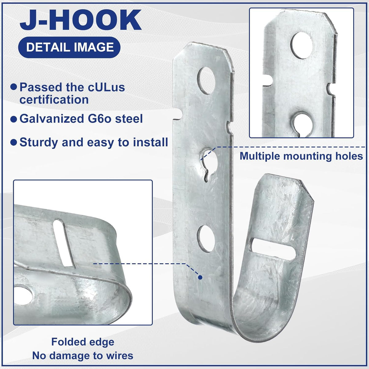 Gisafai 50 Cable Support J Hook, Cable Hooks for Hanging, Heavy Duty Metal Hooks for Wire Management, G60 Galvanized Steel (1/5-16 Inch)