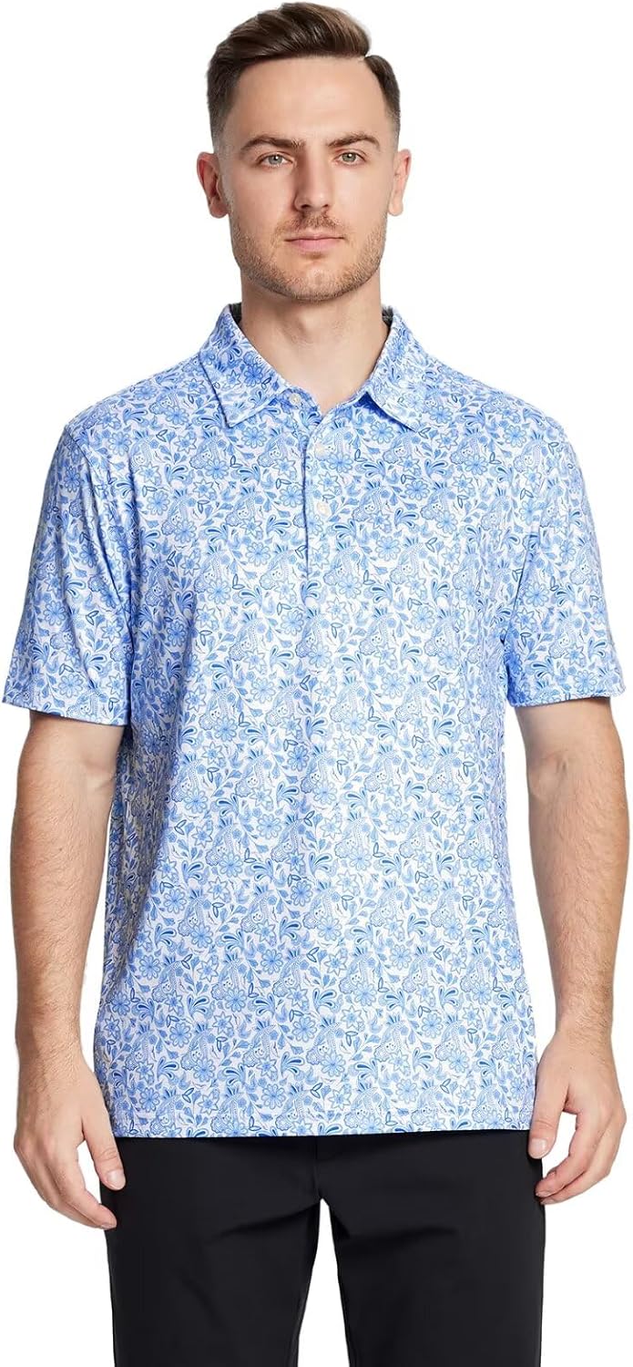 Men's Golf Polo Shirts Short Sleeve Striped Performance Moisture Wicking Dry Fit Golf Shirts for Men