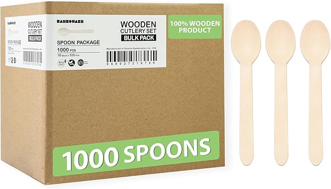 Wooden Spoons 1000 Pieces Bulk Pack | Heavy-Duty Birch Wood Disposable Spoons | Eco-Friendly, Sturdy & Plastic-Free for Catering and Food Service