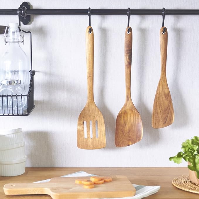 Faay Teak Wooden Slotted Spatula Turner | Durable, Healthy, High Moist Resistance Teak Wood Spatula for Non Stick Cookware