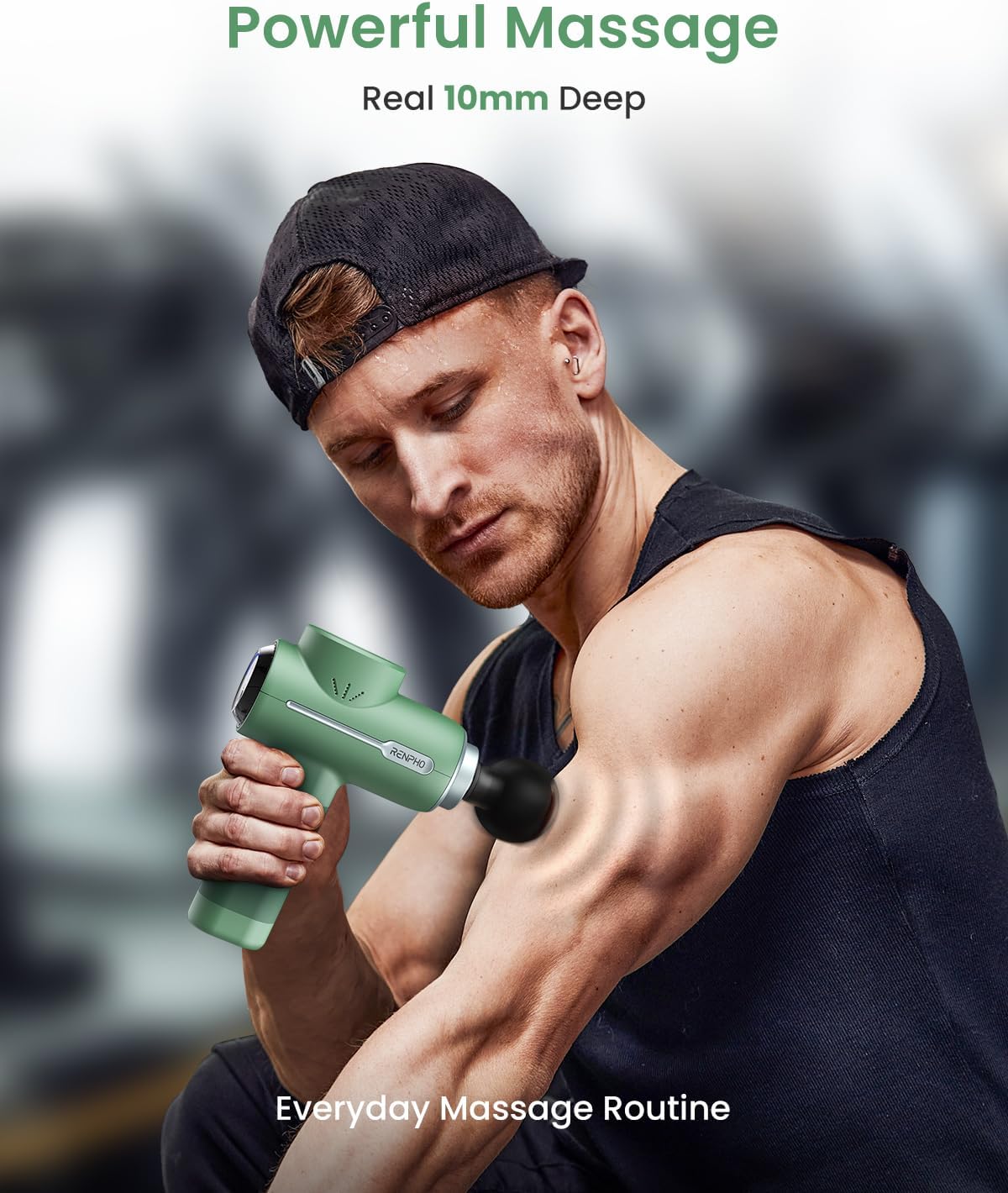 RENPHO Massage Gun Deep Tissue, Portable Percussion Massager for Back and Neck, Gifts for Men and Women, Handheld Device with Carry Case, Active Green