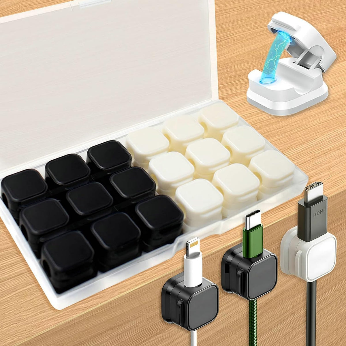 18 Pack Cord Organizer Holder,Magnetic Cable Clips Management,Easy Strong Adhesive Phone USB Charger Cord,Hide Or Organize Desk Cable for Kitchen,Office,Car,Nightstand（White and Black）