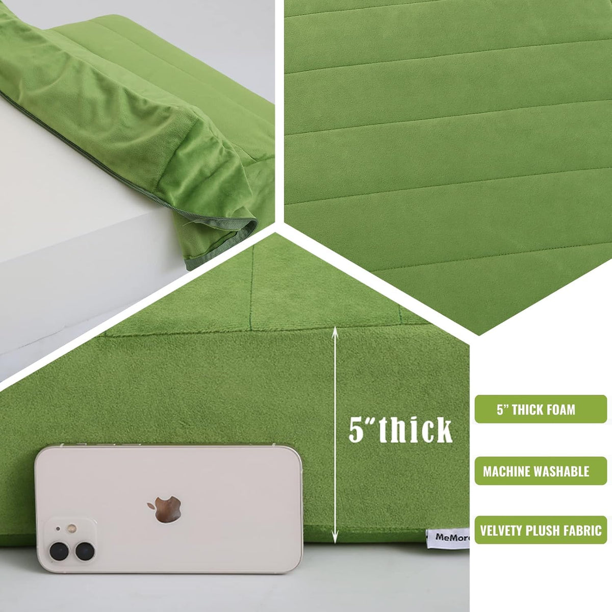 MeMoreCool Square Floor Pillow Seating for Adults Kids, Large Meditation Cushion Floor Pillow with Thick Foam & Soft Tufted Cover, Washable Big Pillow Seat Floor Cushion for Sitting Yoga 22" Green