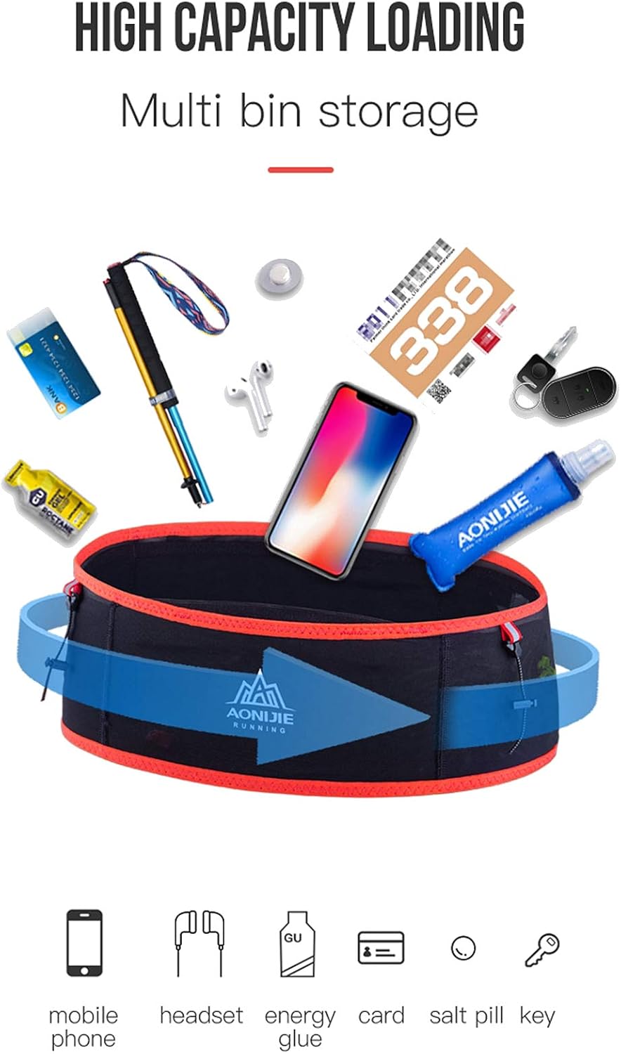 AONIJIE Hydration Belt Running Fanny Pack, with 250ml Soft Water Bottle Flask Phone Holder for Trailing Running Climbing Jogging Cycling Workout Fitness 3 Colors (Blue, M/L)