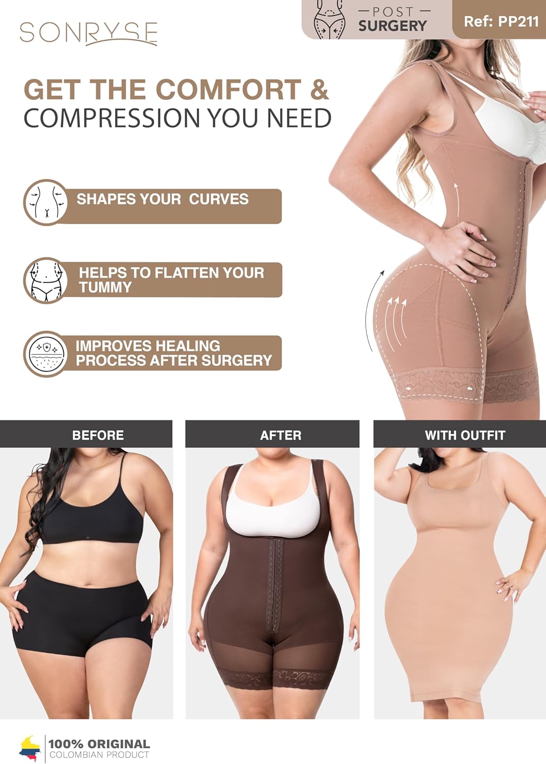 Sonryse Tummy Tuck Compression Garment for Women Fajas Colombianas Reductoras y Moldeadoras Stage 2 Faja