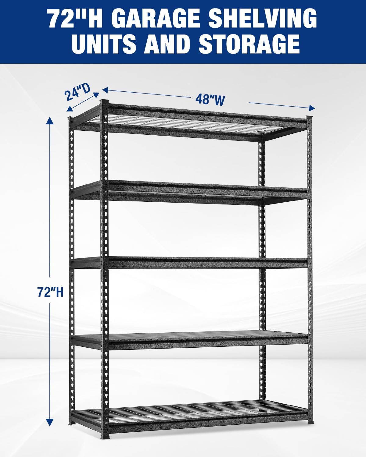 WORKPRO 5-Layer Heavy Duty Metal Storage Rack, 48”W x 24”D x 72”H, Adjustable Shelving Unit with 4000 lbs Total Load Capacity, for Garage, Kitchen, Bathroom, Warehouse