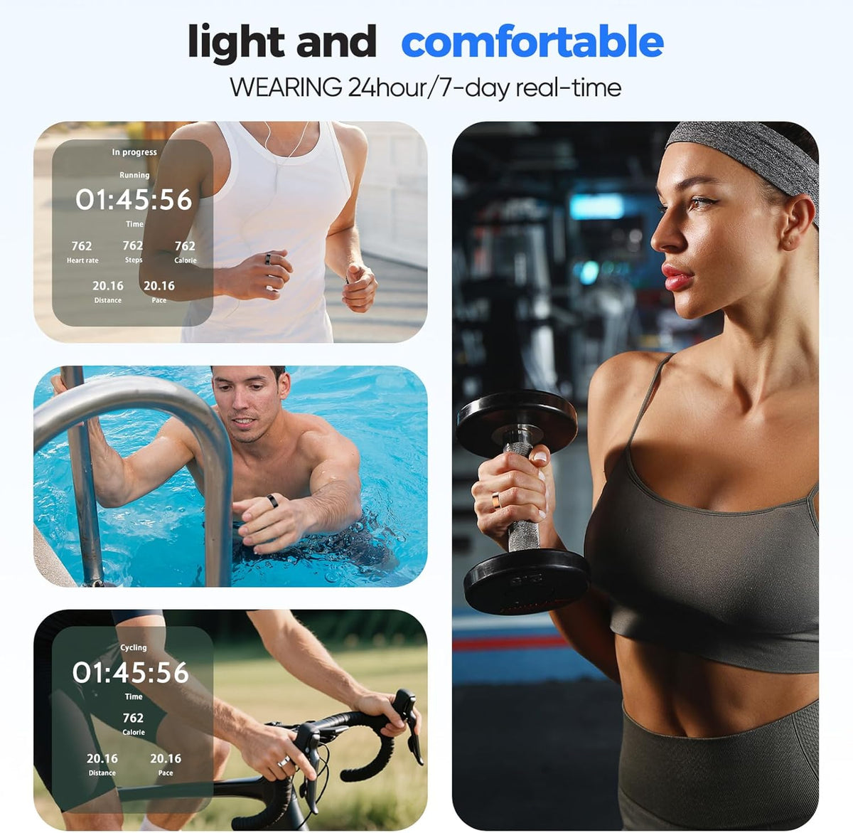 Smart Health Ring for Women Men Fitness Tracker with Heart Rate, Blood Pressure,Blood Oxygen,Step Counting, Sleep Monitoring,IP68 Waterproof for iPhone and Android, No Subscription Fee (Silver, 9)