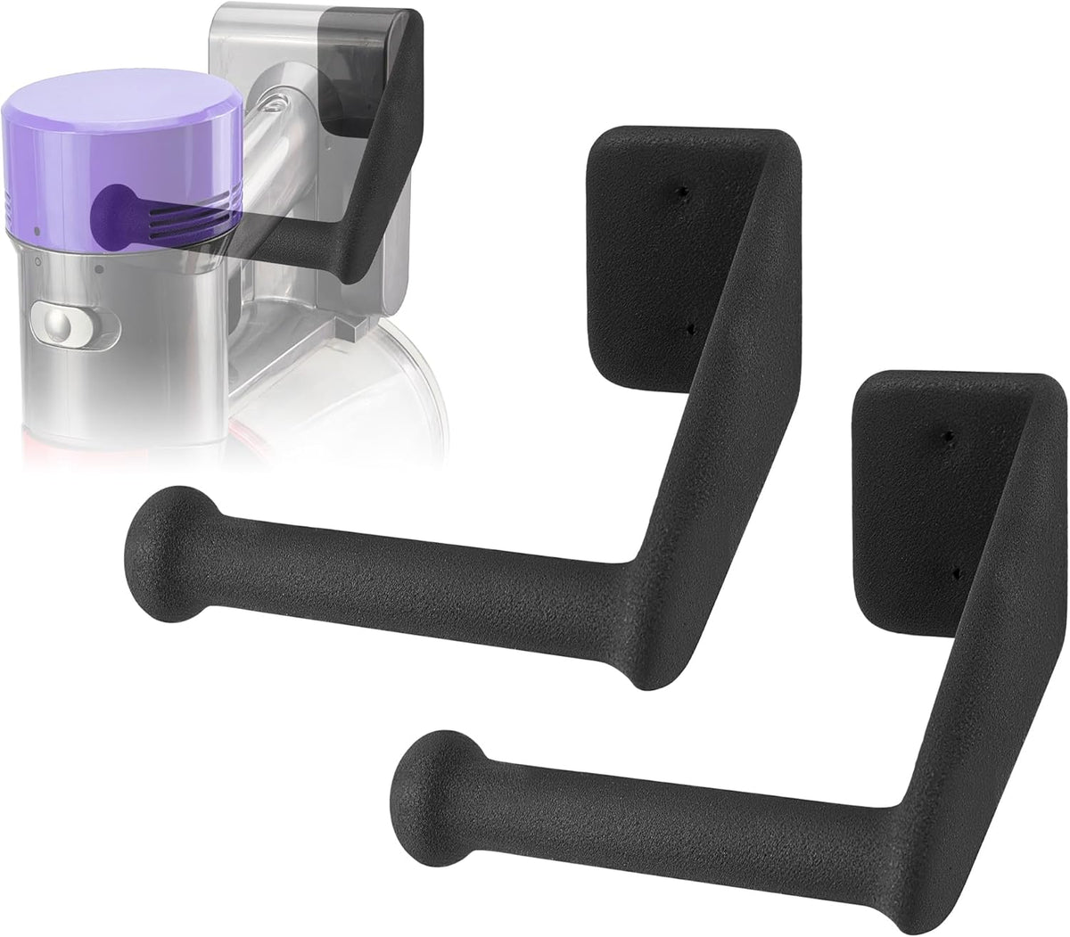 Upgraded 2 Pack Easy Access Cordless Vacuum Wall Mount Hanging Holder fits for Dyson V-Series & Outsize Stick Vacuums – Heavy Duty Metal Wall Rack with Rubber Coating, Garage Shed Storage Brackets