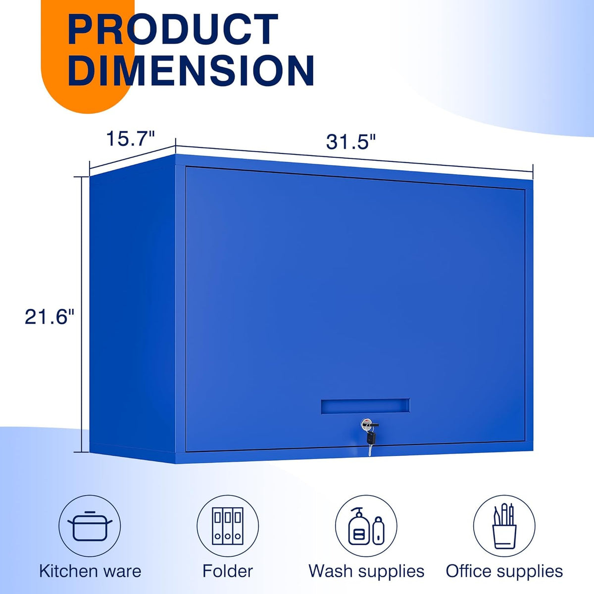 Yizosh Metal Garage Wall Cabinet with Doors and Shelves, Wall Mounted Metal Storage Cabinet, Floating Garage Tool Cabinet for Garage, Basement, Kitchen, Warehouse (Blue, 21.6" H)