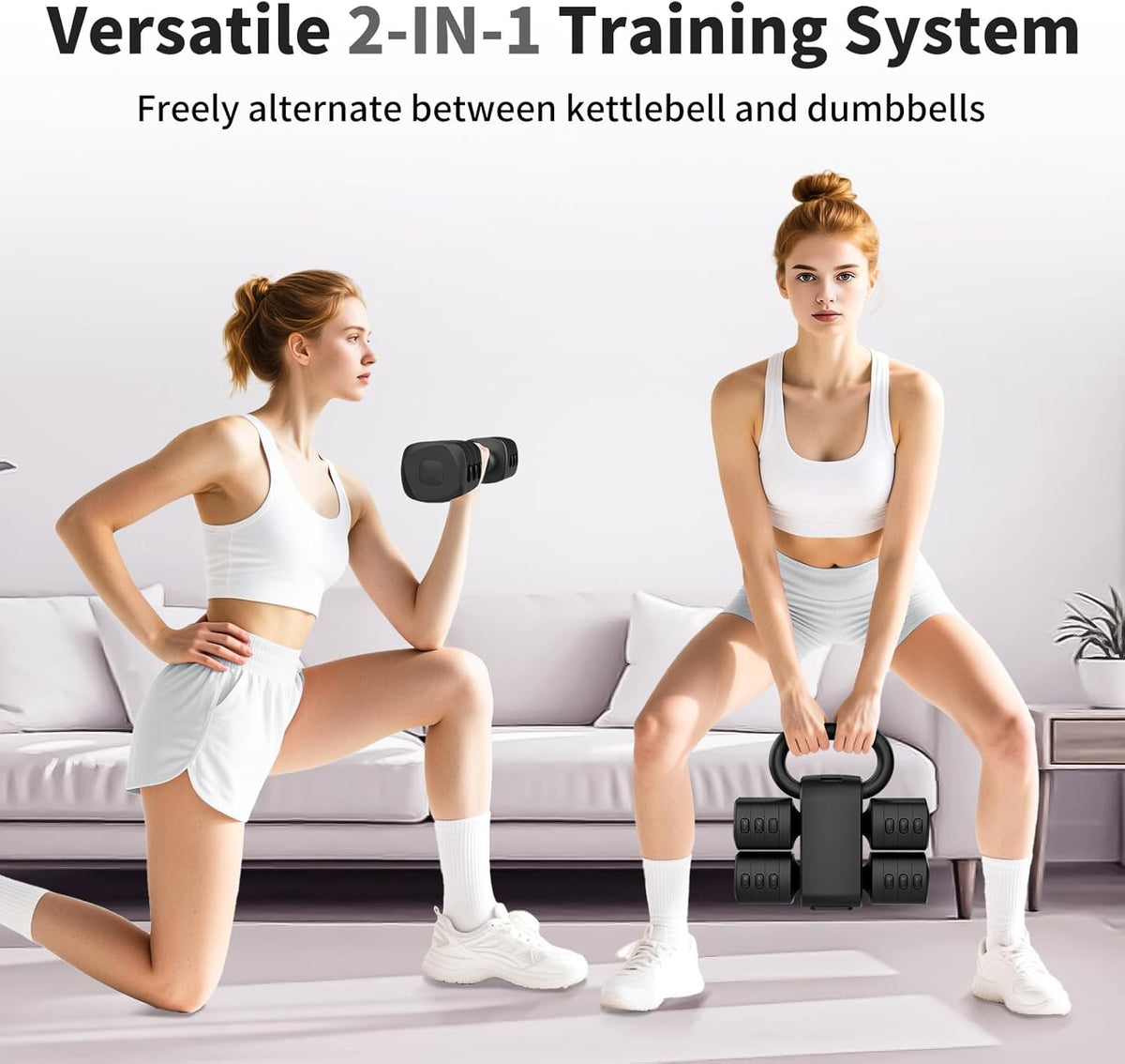 2-in-1 Adjustable Dumbbells Set, 4 Levels Weight Dumbbells Set for Women Men, Each 2.2/3.3/4.4/5.5lb Hand Weights with Kettlebell Form for Home Gym Exercise Training