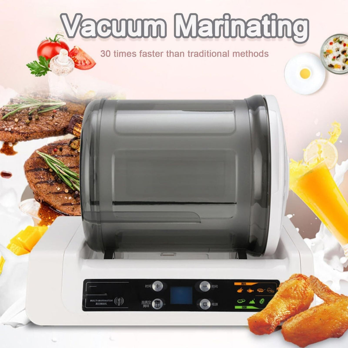 Automatic Vacuum Tumbler Marinating Machine 4w,7l Capacity Pickling Barrel,Led Display,Timer 10 Hours,for Marinating Meat and Vegetables
