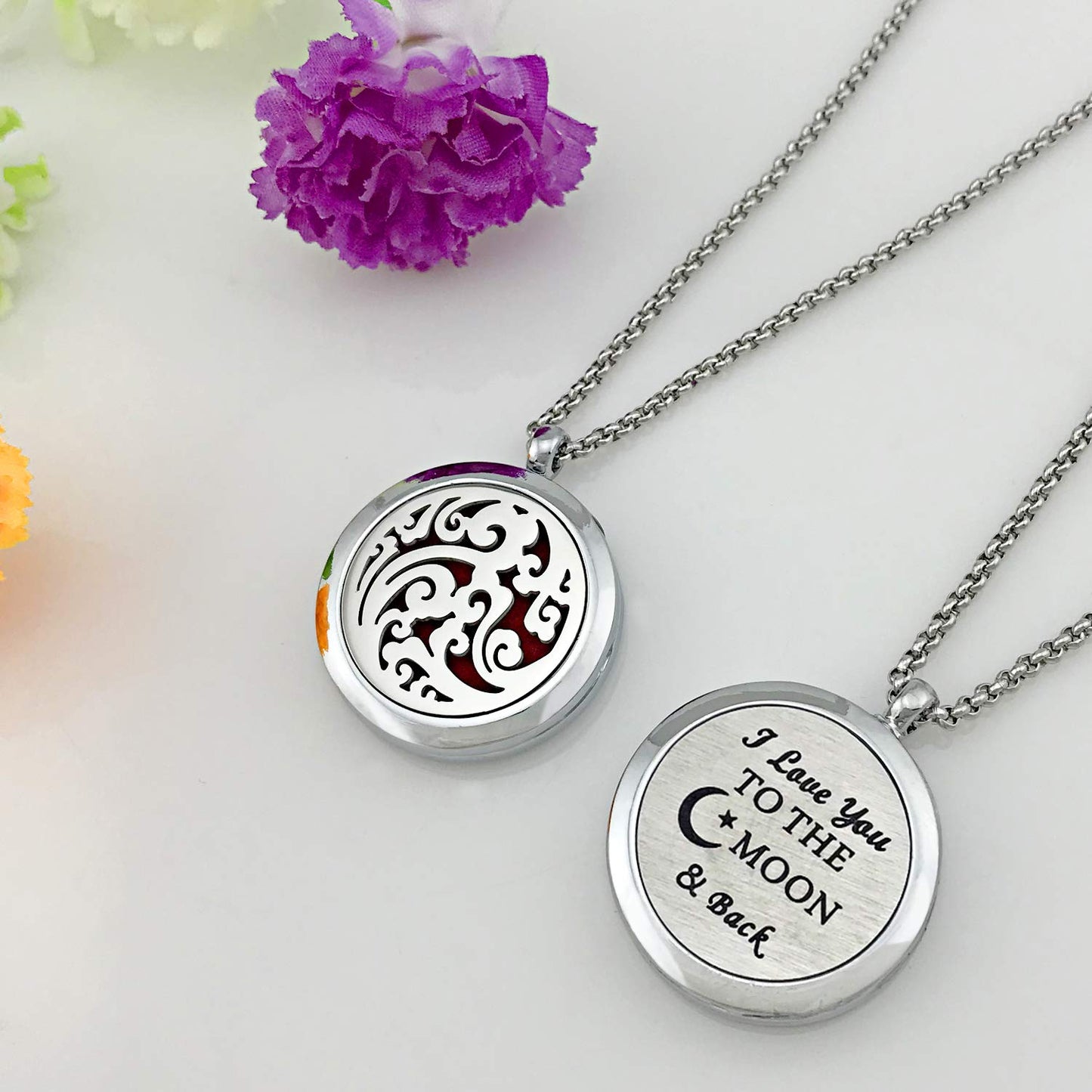 Essential Oil Necklace Diffuser Family Tree of Life Necklace Pendant Aromatherapy Locket 49 Refill Pads (Cloud Diffuser Locket)