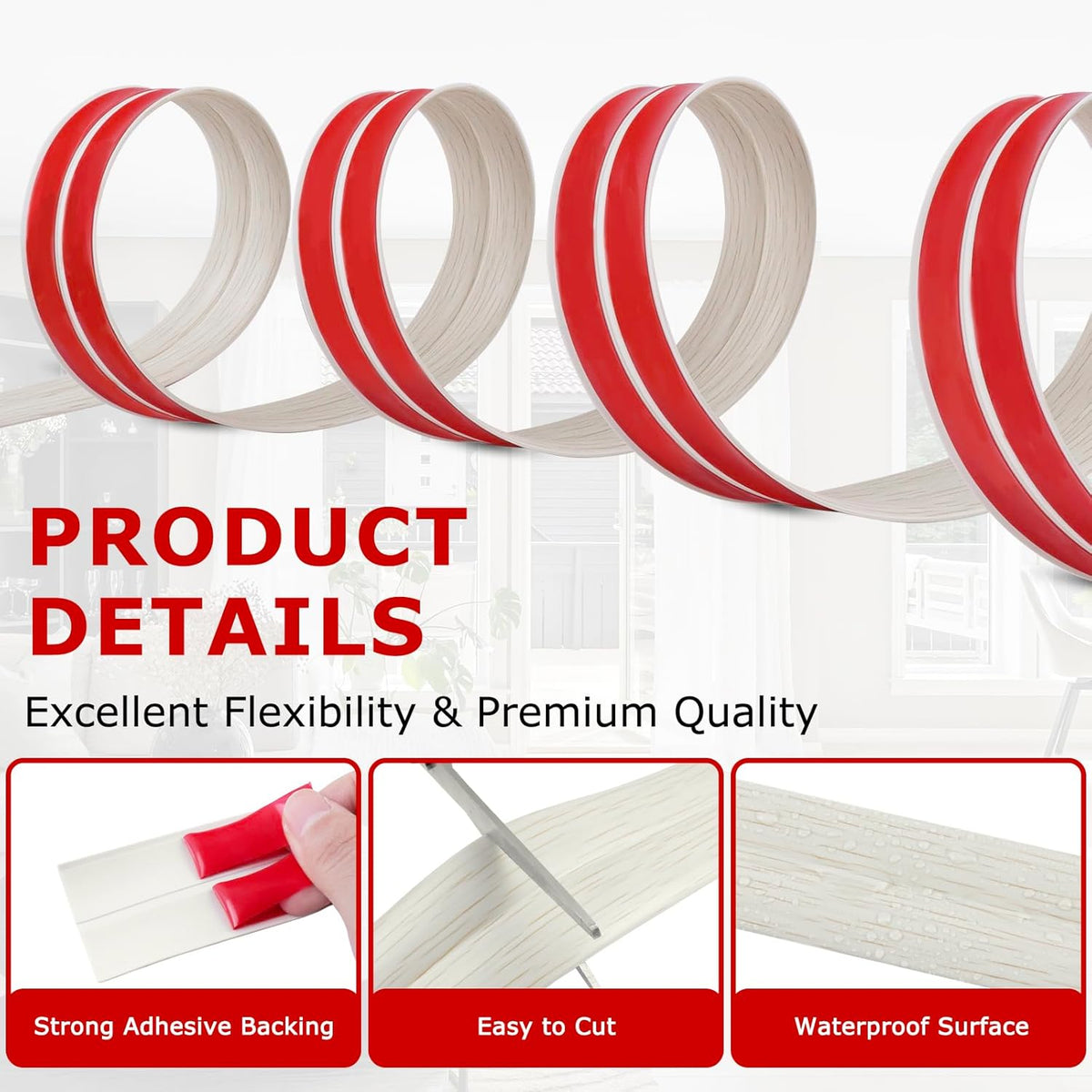 Flexible Wall Corner Protector Moulding Trim Peel and Stick Wall Corner Guards Edge Protector Self Adhesive Molding Trim Strip for Edge Ceiling (Beige Wood Grain, 2.4 in x 10 Ft)