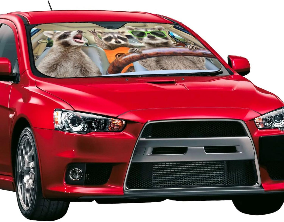 Raccoon Driving Car Windshield Sunshade Front Window Sun Visor Protector Foldable Shield Cover for Truck SUV
