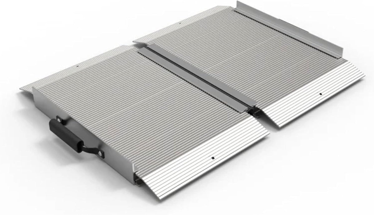 EZ-ACCESS TRAVERSE 2 Foot Durable Aluminum All Weather Singlefold Portable Folding Loading Ramp with Carrying Handles, Silver
