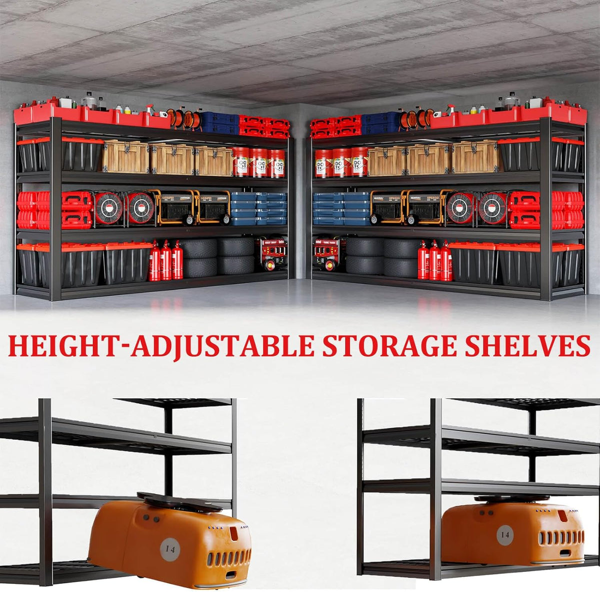68" W Garage Shelving Unit, 68" W x 24" D x 68" H, Heavy Duty Garage Storage Shelves, 4 Tier Storage Rack Shelf, Industrial Adjustable Shelves for Basement Warehouse, 2 Pack