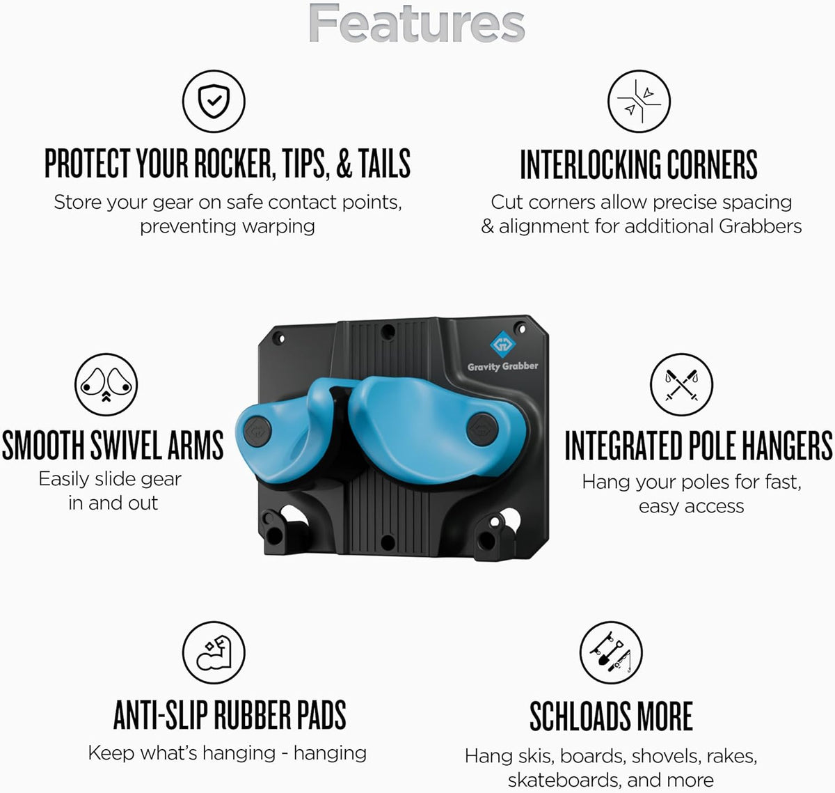 Ultimate Ski & Snowboard Wall Rack | Secure, Non-Slip Storage | Fits Any Ski/Board | Garage Organization | Ski Storage Rack | Snowboard Storage Rack | Winter Gear Organizer | 6 Pck