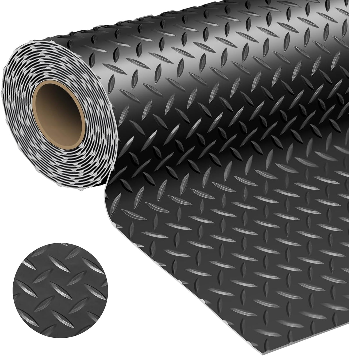 Garage Floor Mat 2.8mm Thickness PVC Garage Flooring Roll Diamond Plate Floor Mats for Garage, Workshop, Gym, Golf Cart Parking or Trailers (Black, 7.5 x 20 FT)