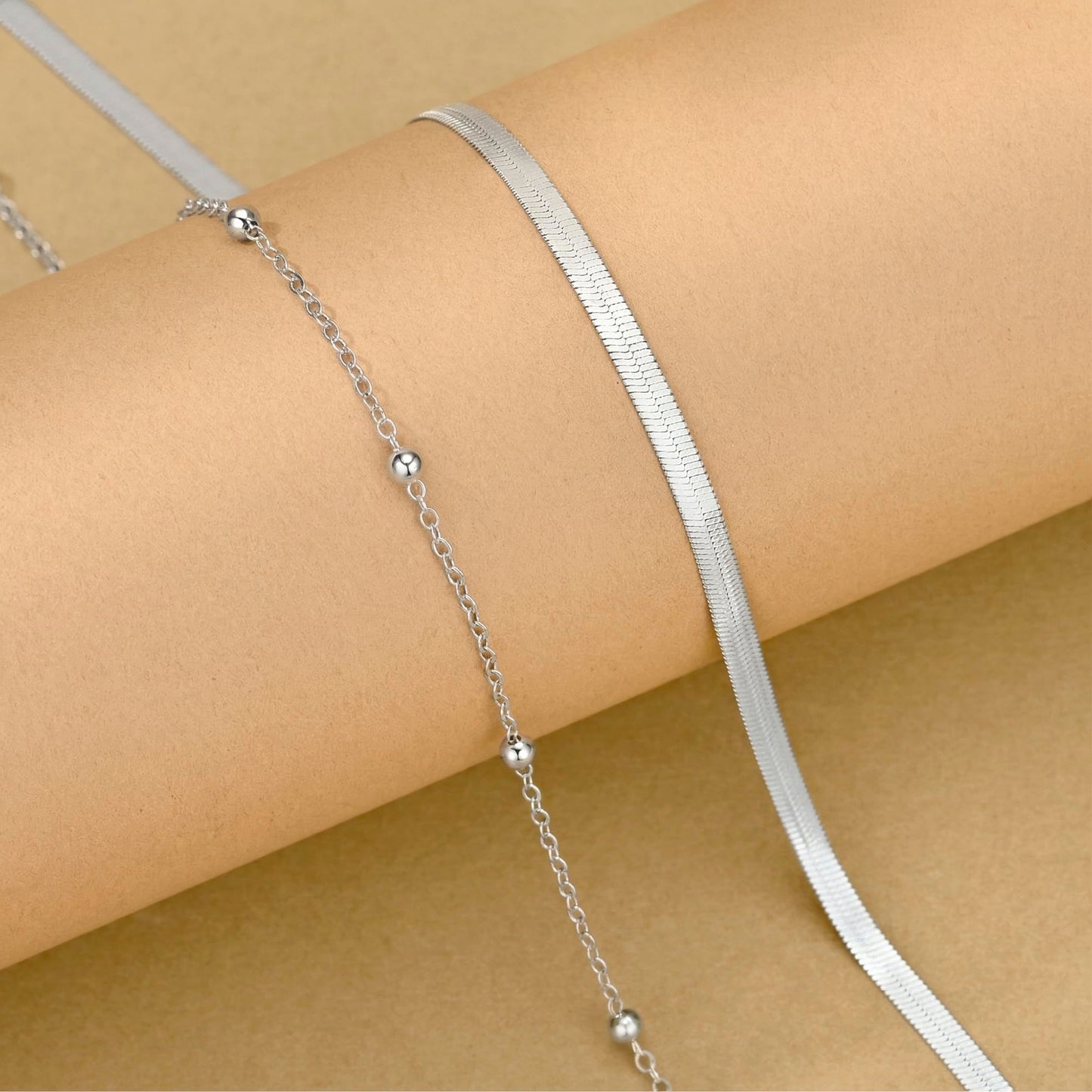 HERSIN Waist Chain for Women, Silver Plated Layered Belly Belt Chains Beach Waist Beads Chain Waterproof Herringbone Snake Body Chain Summer Jewelry Accessories for Women