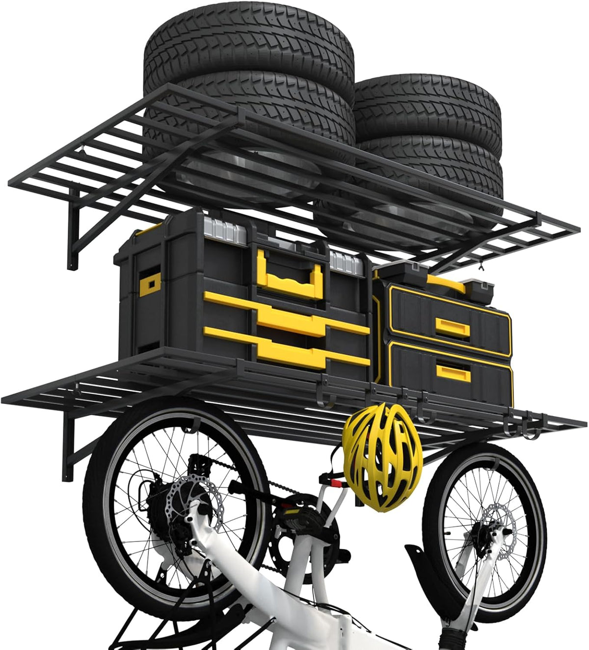 2-Pack 2×4ft Steel Garage Wall Shelving, 500lbs Each Load Capacity, Black, Hooks, Tool & Equipment Storage