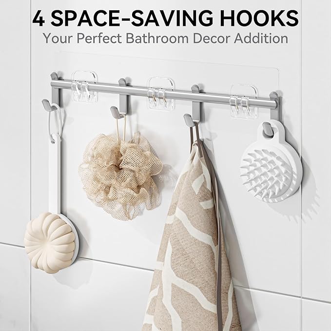 YASONIC Shower Caddy, 6 Pack Large Capacity shower Organizer with Soap Holder and 12 Hooks, Rustproof Shower Shelves for Inside Shower, No Drilling&Sleek Bathroom Organizers and Storage Grey