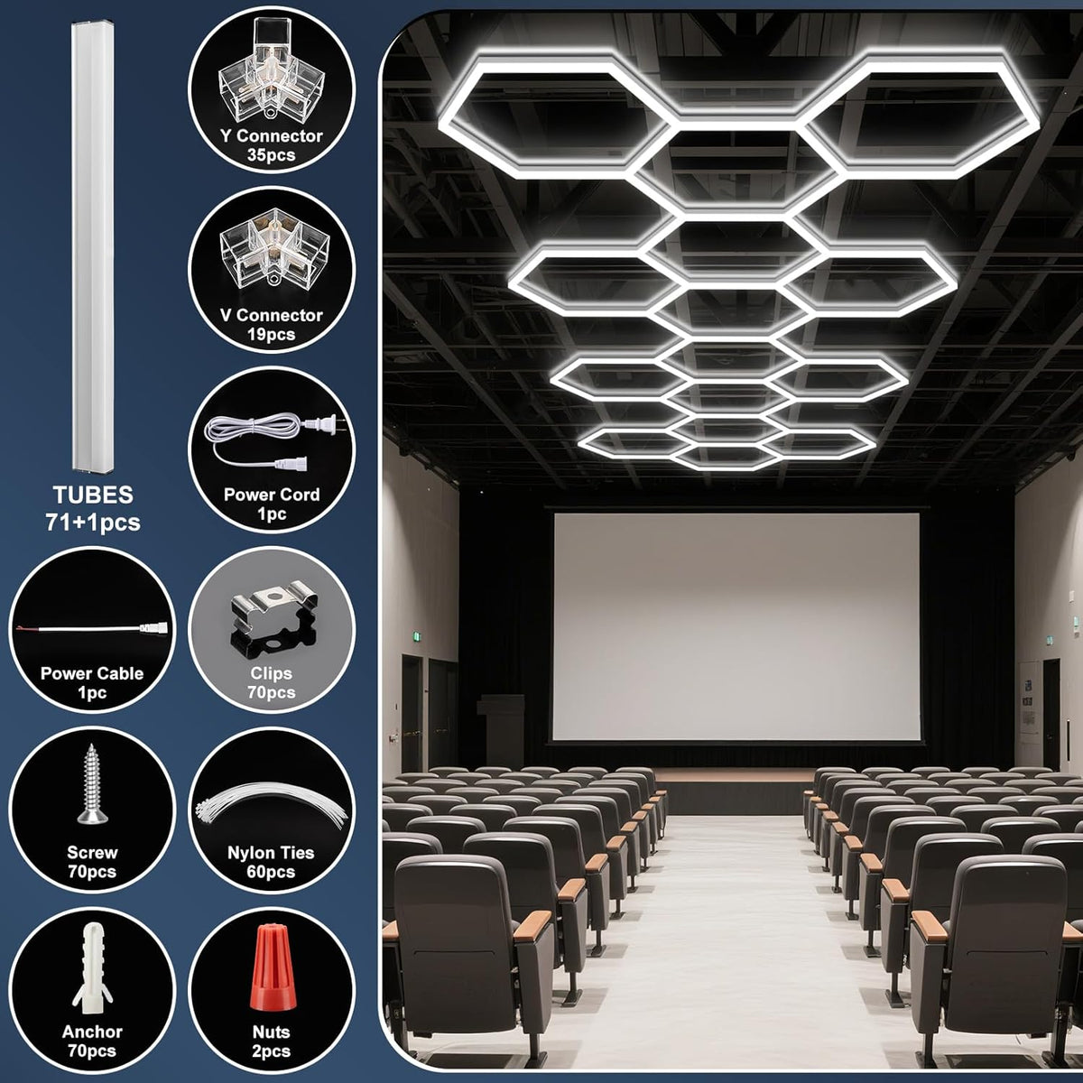 BRILLIHOOD Hexagon Garage Lights, LED Car Detailing Lighting, 568W, 68160LM, 6500K Super Bright, 18 Grid Systems Honeycomb Lights for Garage Warehouse Basement Gym