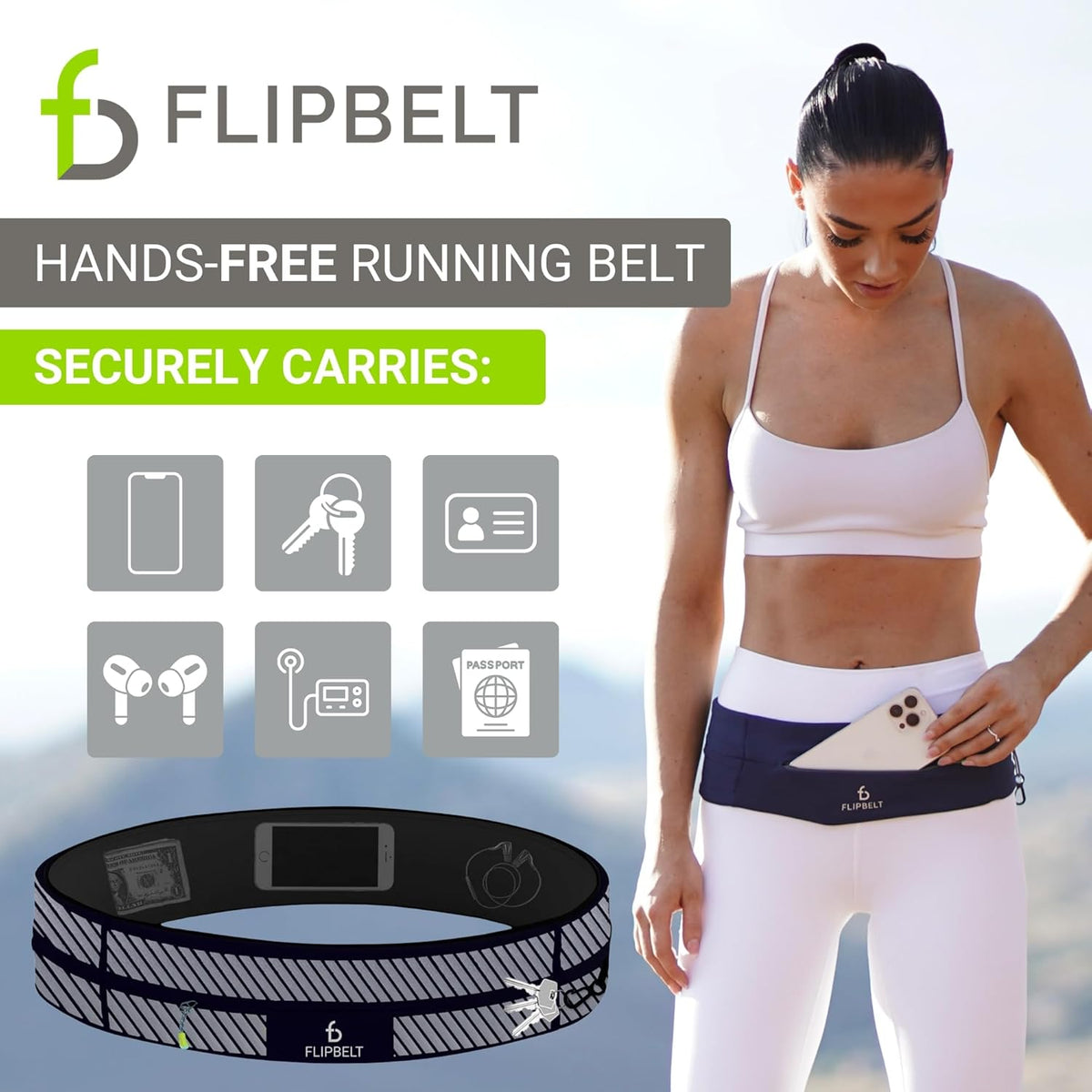 FlipBelt Zipper Running Belt, Waist Pack for Fitness and Running, US Company