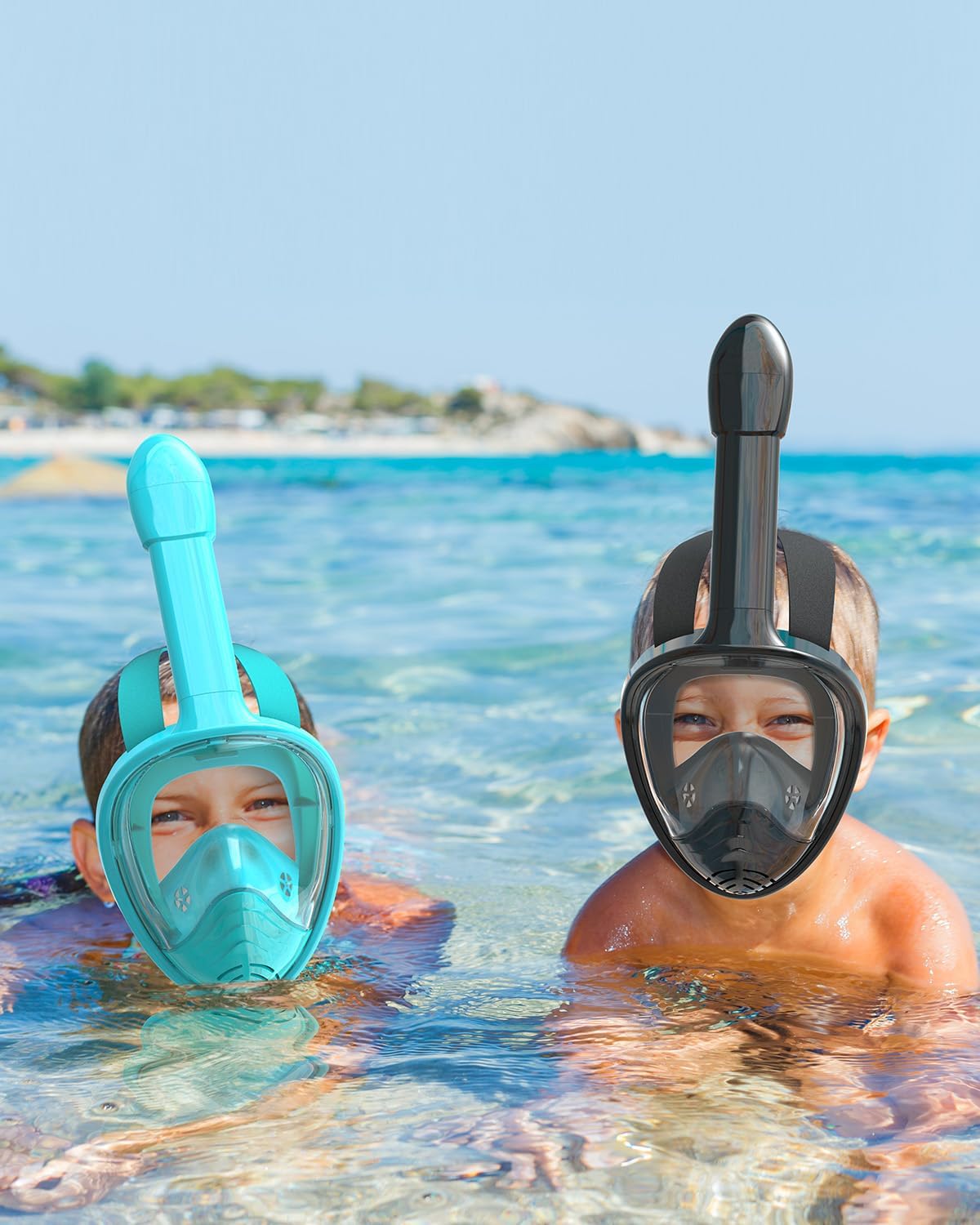 QingSong Kids Snorkel Mask Full Face, Snorkeling Set with Camera Mount, Foldable 180 Degree Panoramic View Snorkeling Gear Anti-Fog Anti-Leak