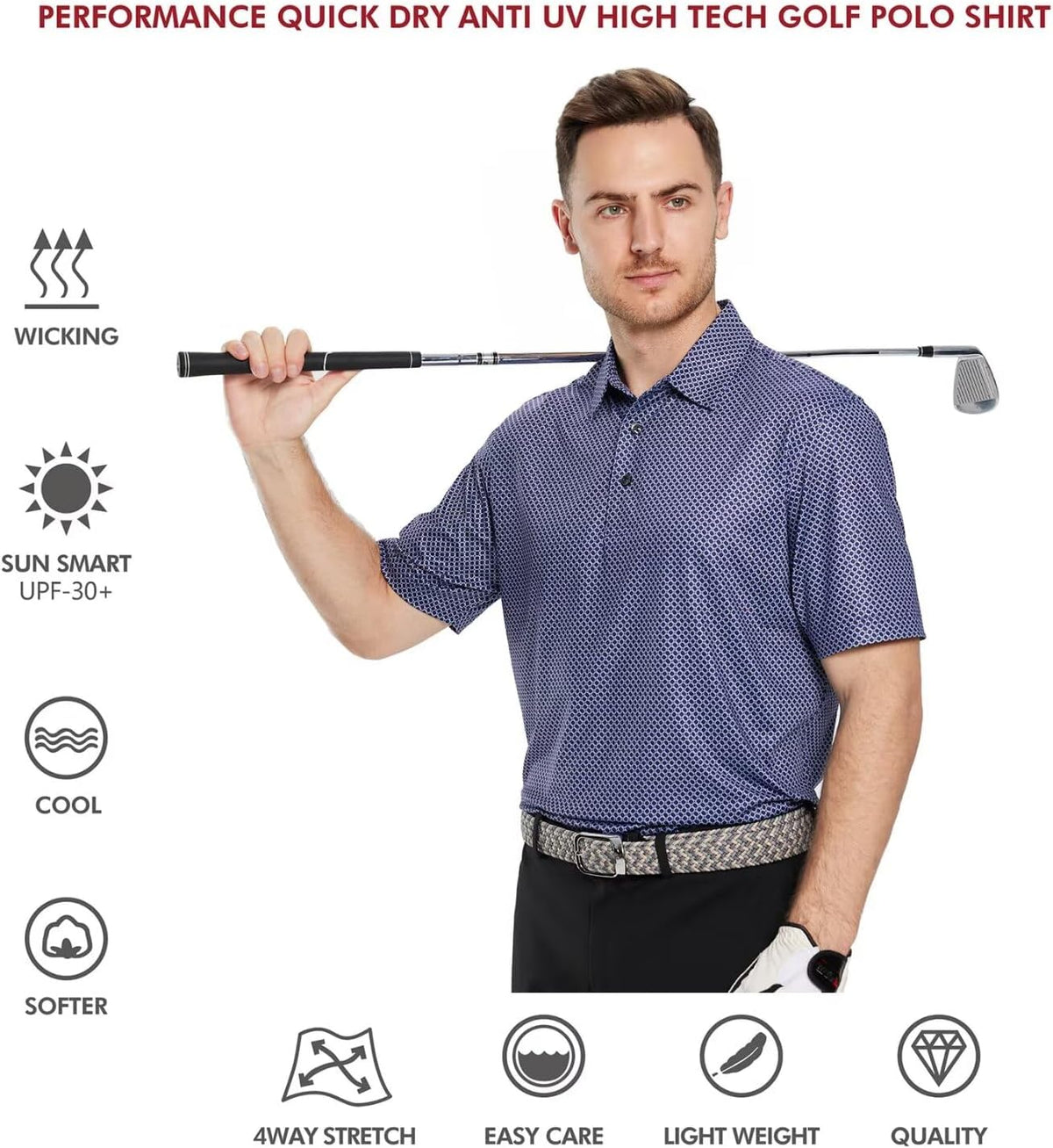 Men's Golf Polo Shirts Short Sleeve Striped Performance Moisture Wicking Dry Fit Golf Shirts for Men