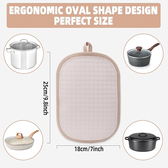 Hovico 2PCS Silicone Pot Holders, Oven Mitts Heat Resistant Hot Pads with Pockets, Non Slip Pot Holder for Kitchen Baking and Cooking| 9.8 x 7 Inches | Towel Cloth Interior Lining - Milkshake