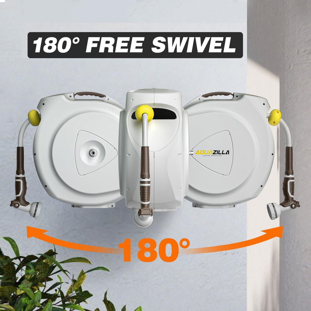 Retractable Garden Hose Reel, 1/2 in 100+6 ft, Heavy Duty Wall Mounted Water Hose Reel, Spring Power Automatic Rewind, Any Length Lock, 180° Swivel Bracket, 10 Pattern Spray Nozzle