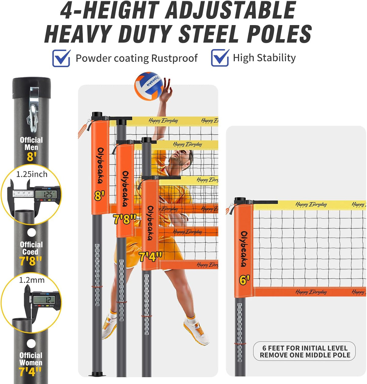 Portable Outdoor Volleyball Net Set System for Backyard Beach with Heavy Duty Poles, Durable Net, PU Volleyball & Pump, Carry Bag