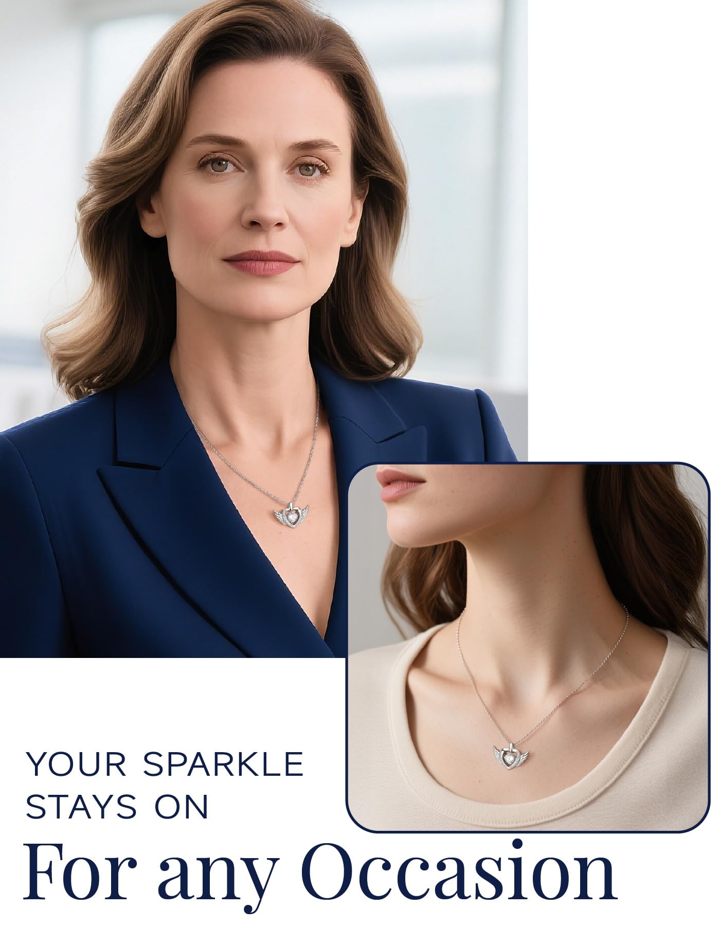 MomentWish Angel Wings Sterling Silver Necklace for Women 1 Carat D Color VVS1 Moissanite Dancing Diamonds Necklace Fashion Jewelry for Party Formal Outfits