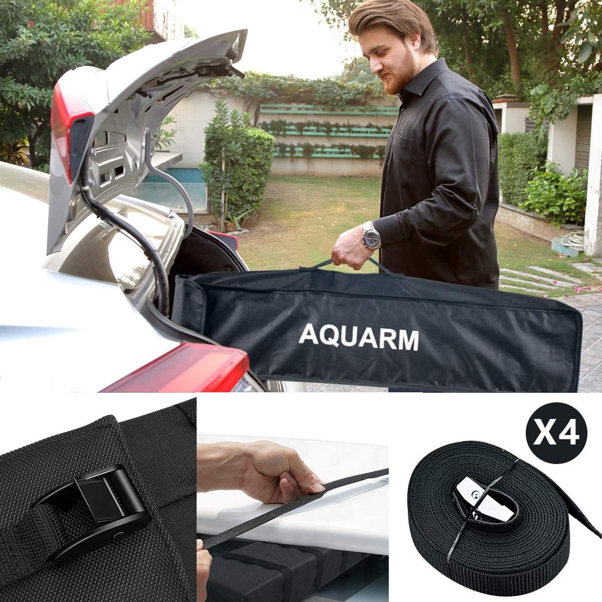Kayak Roof Rack Pads Universal Car Soft Roof Rack for Canoe/Surfboard/Paddle Board/SUP/Snow Board with Adjustable & Steady Tie-Down Straps and Storage Bag (Dark Black)