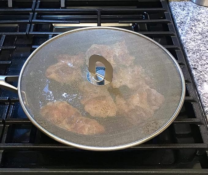 304 tainless Steel Splatter Screen Pan Lid with folding grip splatter guard oil splatter shield Frying Cooking Tools Practical Kitchen Accessories dishwasher safe (13 inch)
