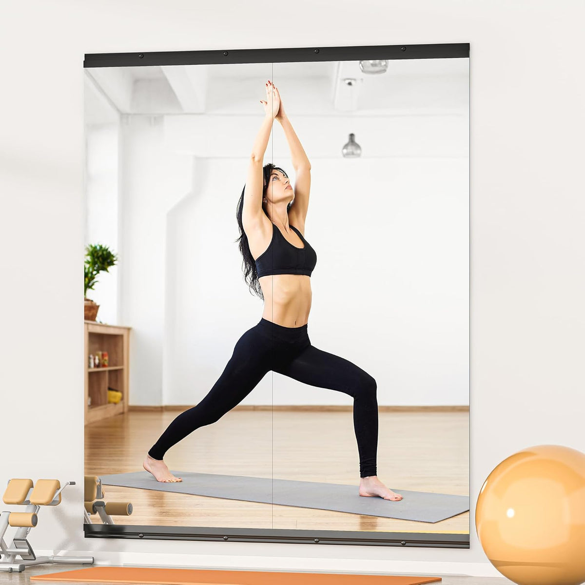 Hasipu 2 Pcs 79''x35'' Home Gym Mirror Large Full Length Wall Mounted Full Body Mirror for Yoga Dance Fitness Exercise Studio Bedroom Garage, Frameless Tempered Glass Workout Mirrors Black Rectangular
