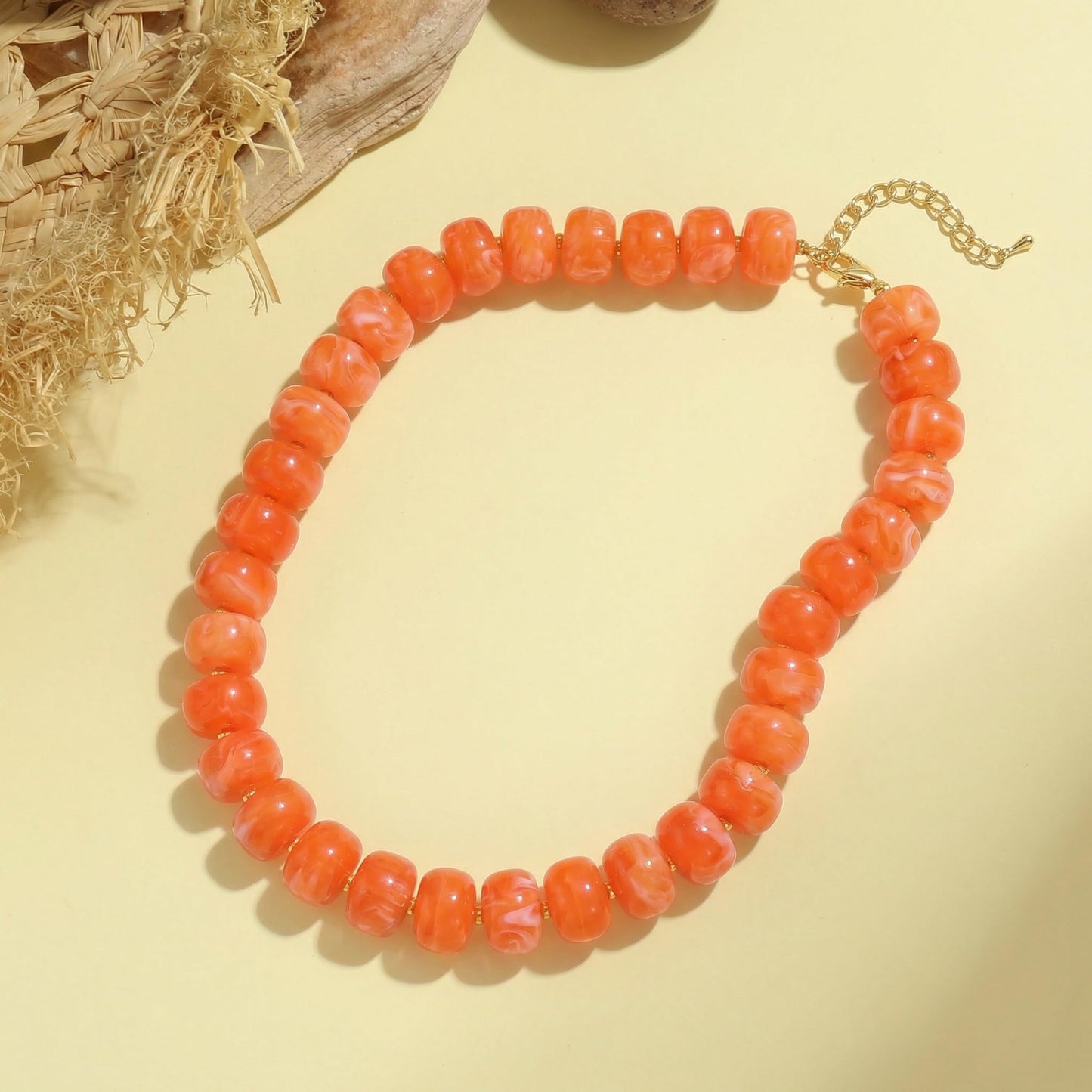 Badu Orange Chunky Beaded Necklace for Women,Acrylic Bead Choker Statement Necklace Cute Trendy Necklaces Jewelry Gifts