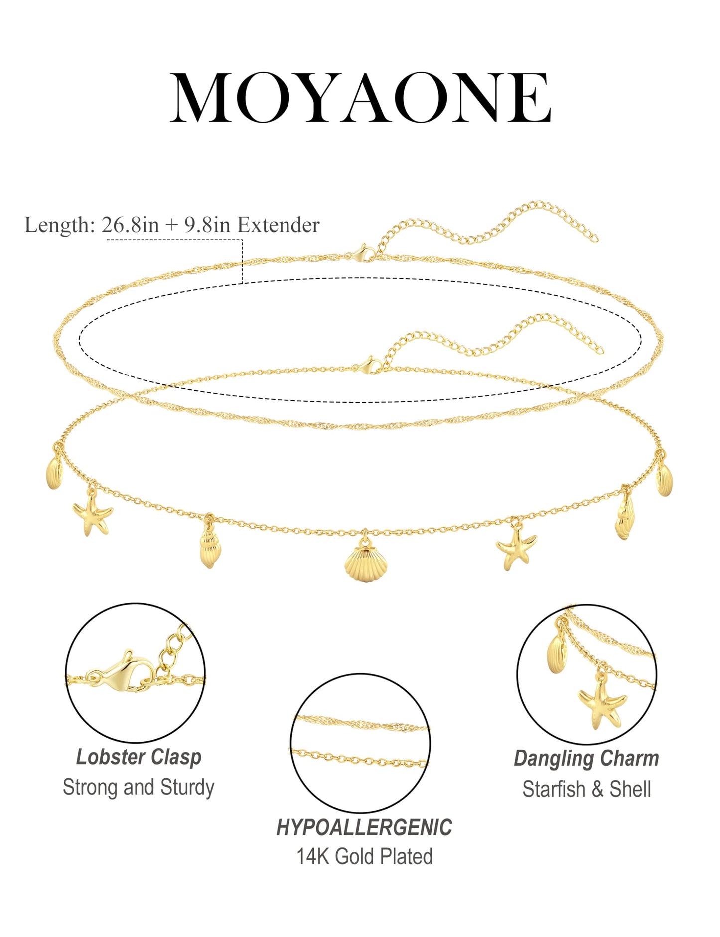 MOYAONE Waist Chain for Women 14K Gold Plated Waist Beads Belly Chain Dainty Layered Body Chain Belt Beach Jewelry for Women Sexy Waterproof Non Tarnish Adjustable Summer Jewelry Accessories
