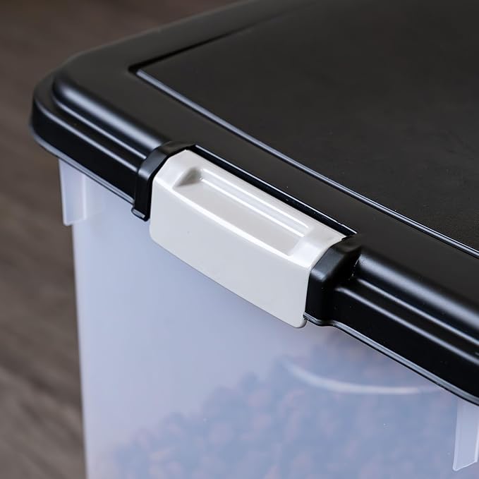 IRIS USA Airtight Dog Food Storage Container, Up to 54 lbs, Attachable Wheels, For Dog Cat Bird and Other Pet Food Storage Bin, Keep Fresh, Translucent Body, Easy Mobility, 2 Pack, Black