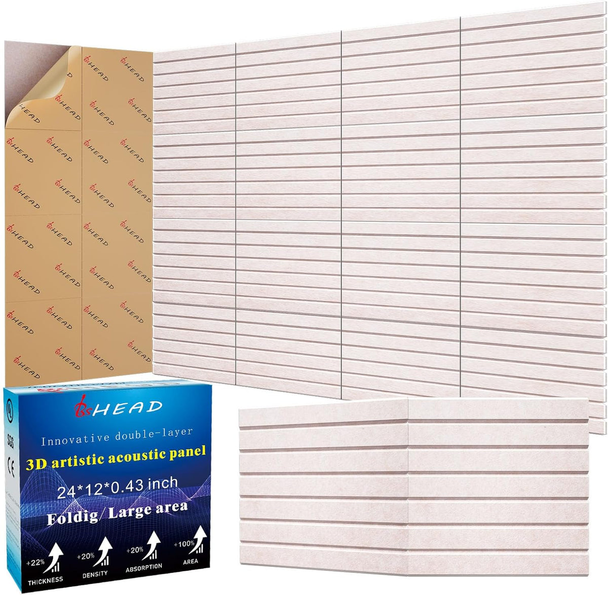 6 Pack Large Soundproof Wall Panels, 24 x 12 x 0.47 in Sound Proof Foam Panels for Walls, 1.2lb/ft³ High Density, Thicker 0.47in, Acoustic Panels, Sound Dampening Panels Camel