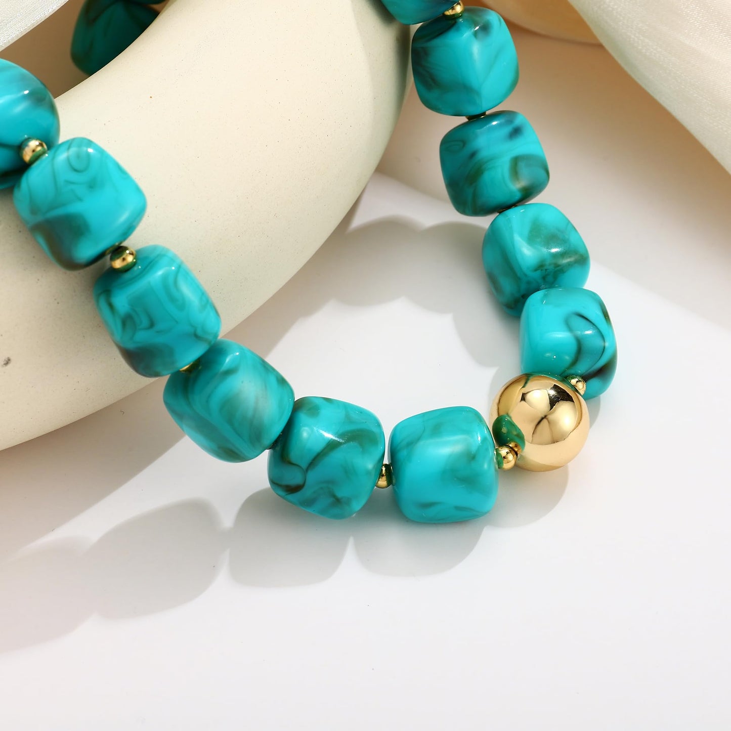 WOWORAMA Chunky Choker Necklaces for Women Trendy Chunky Beads Statement Necklace Blue Large Square Resin Beaded Necklace Boho Summer Jewelry