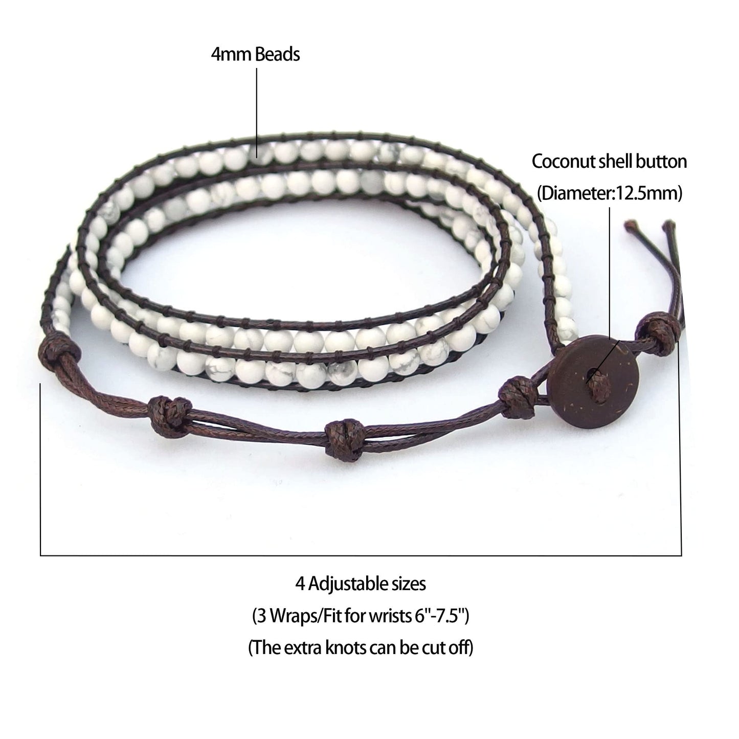 Ayriwoyi White Turquoise Bracelets Wrap Bracelet for Women Howlite Beads Healing Crystal Stone Bracelet Boho Bracelet Adjustable