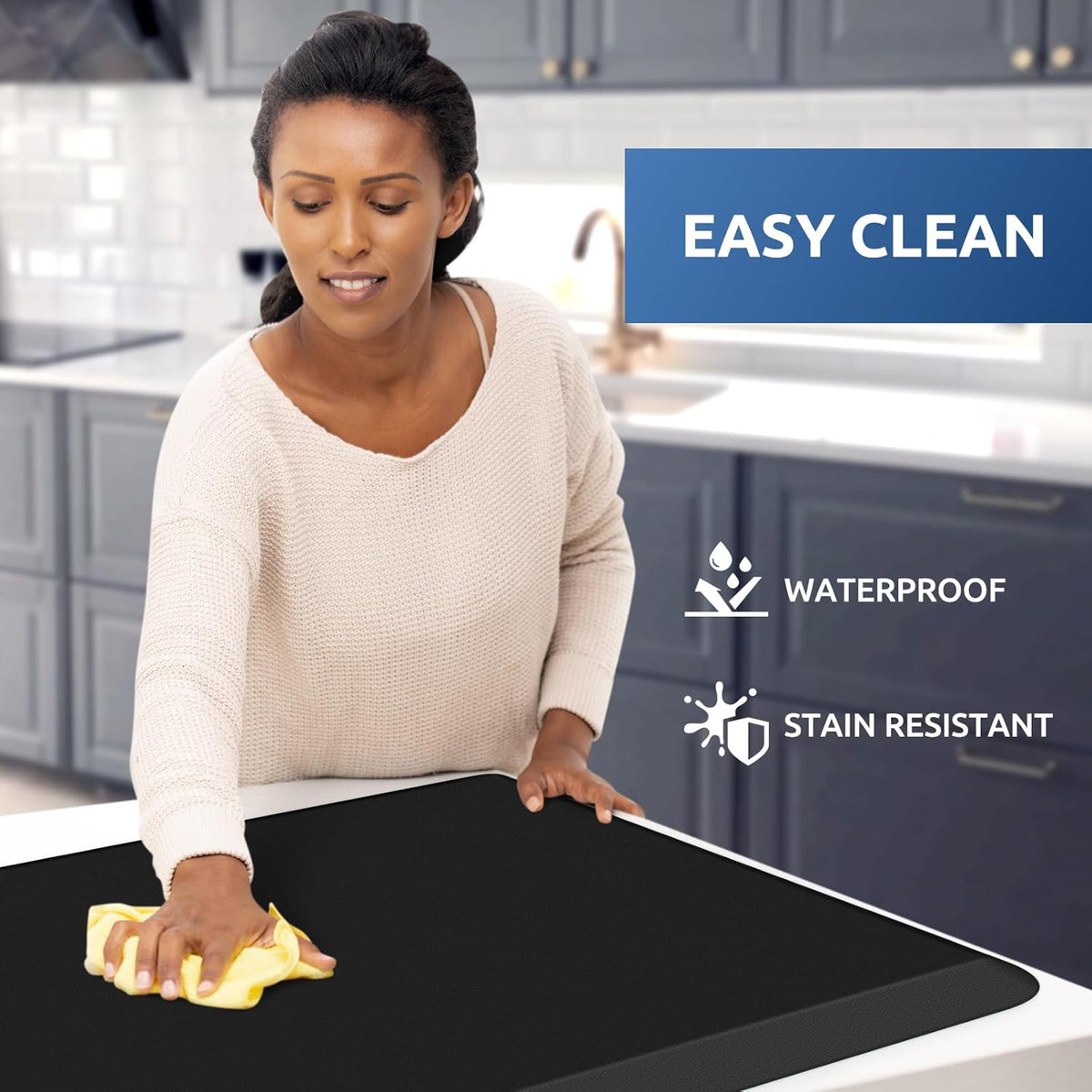 KitchenClouds Kitchen Mat Cushioned Anti Fatigue Rug 22"x54" Waterproof, Non Slip, Standing and Comfort Desk/Floor Mats for House Sink Office (Black,0.8inch)