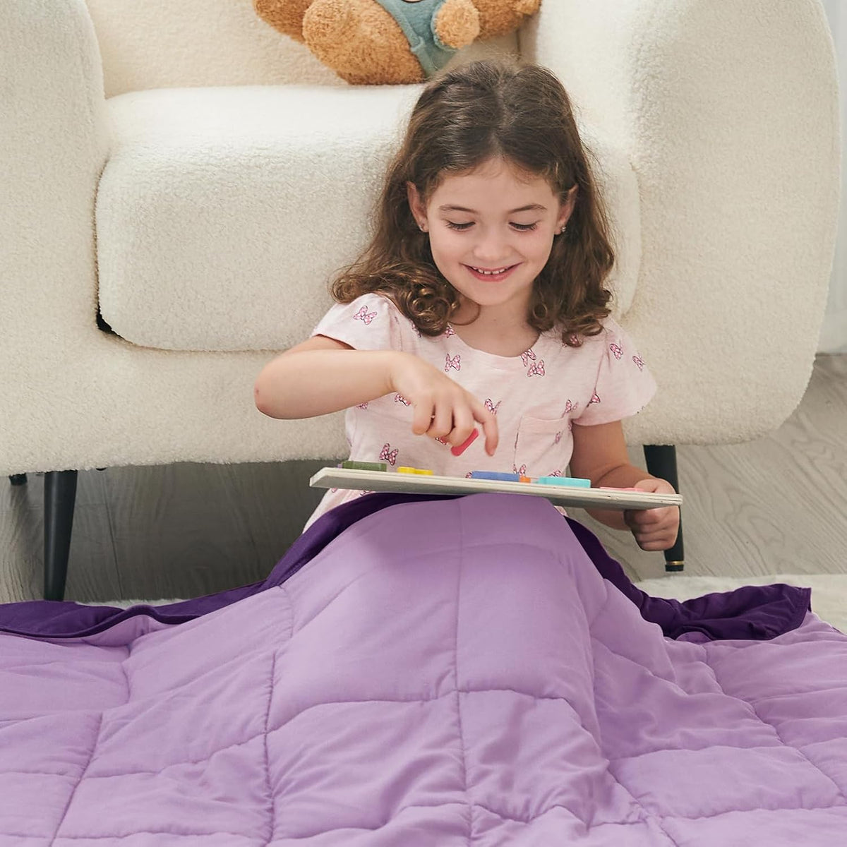 yescool Weighted Blanket (7 lbs, 41" x 60", Purple) Cooling Heavy Blanket for Sleeping Perfect for 60-90 lbs, Breathable Blanket with Premium Glass Bead, Machine Washable