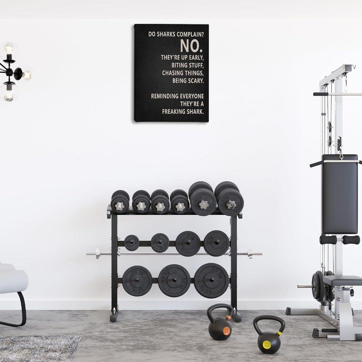 Rusenbao Gym Motivational Workout Wall Art, Home Gym Decor, Do Sharks Complain About Monday, Inspirational Workout Posters for Home Gym Decoration, 11x14 inch