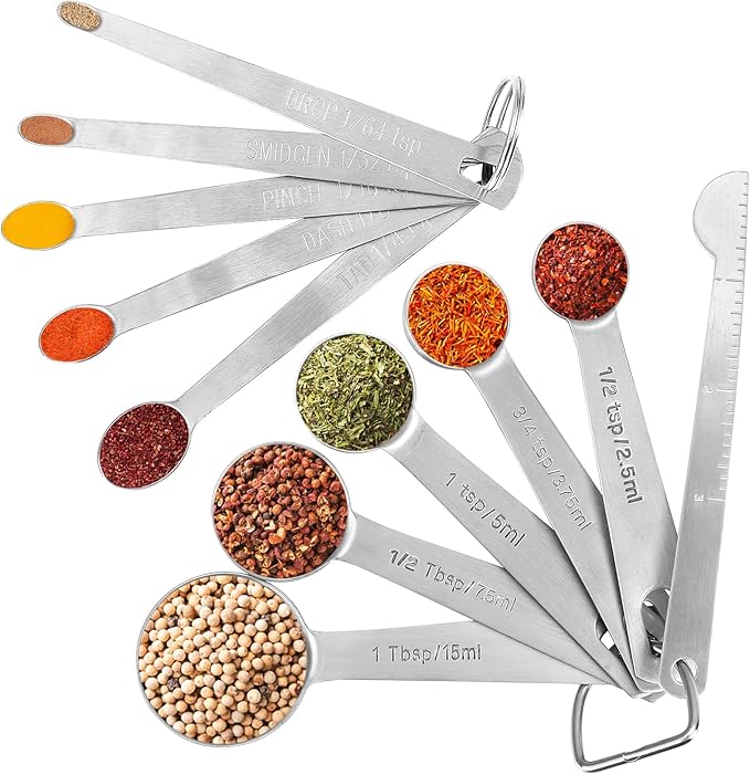 Accmor Stainless Steel Measuring Spoons Set with Leveler, 10 Pcs Mini Stackable Teaspoon & Tablespoon for Baking & Cooking, Kitchen Gadgets for Small Amount of Dry or Liquid Ingredients and Spices