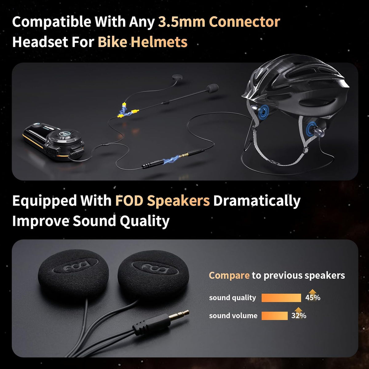 Fodsports FX8 Pro Motorcycle Communication Systems with Customized HRSQS Speakers, Dual-Chip Audio Multitasking, One-Click Fast Pairing, Music Sharing, FM 10 Riders Group Intercom, 1 Pack